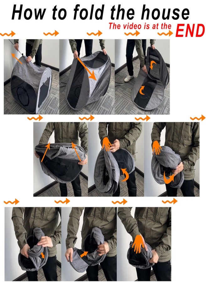 LUCKITTY قفص لعب محمول للقطط من لاكيتي، غرفة ولادة، حظيرة، نقاهة ما بعد الجراحة، تصميم منزل يوفر ثباتًا أفضل، خيمة قابلة للطي للحيوانات الأليفة للاستخدام الداخلي والخارجي، بيوت وشقق للقطط باللون الرمادي الداكن - Image 3