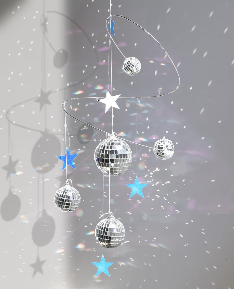 AceList Hanging Disco Ball Decor Suncatcher Silver Mirror Ball Window Prism for Aesthetic Room Decor 70s Retro Groovy Boho Party Supplies Sparkling Spiral Mobile Ornament with MultiSize Balls - Image 2