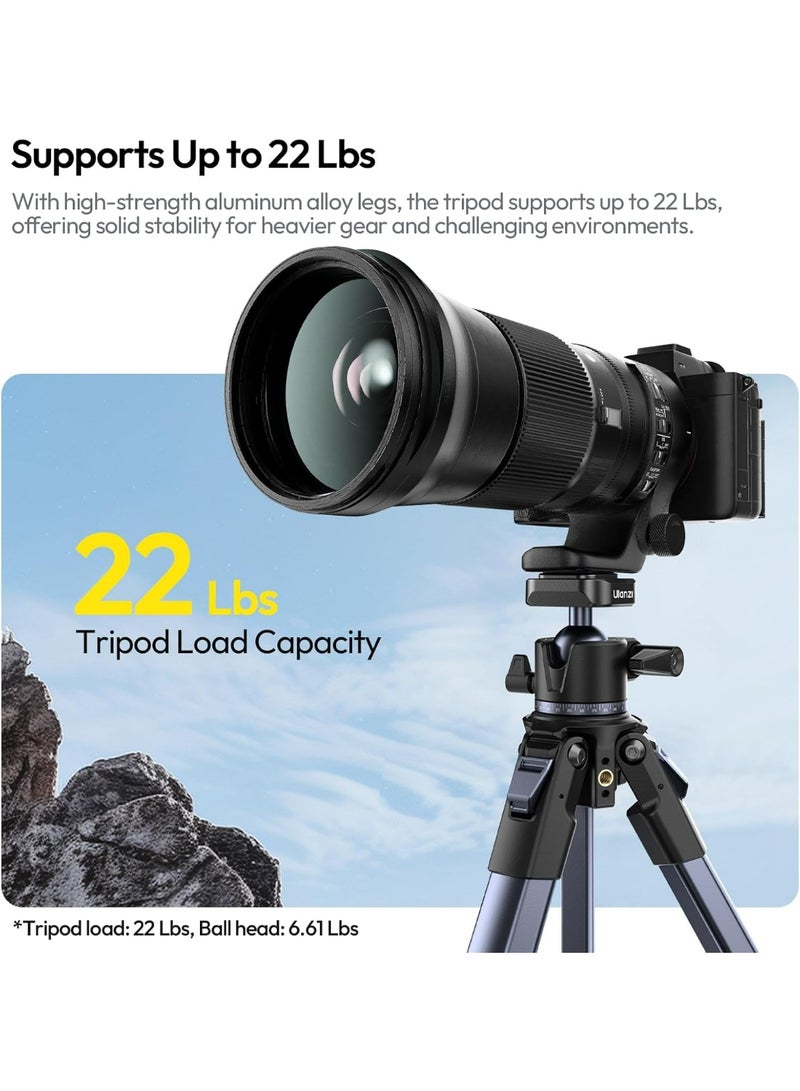 ULANZI Ombra ⅡCamera Tripod 61.5 Inch, 360° Ball Head Travel Tripod Stand with Uka Quick Release Plate for DSLR Sony Canon Fujifilm Camera Smartphone Vlogging Photography with Phone Mount Carry Bag - Image 3