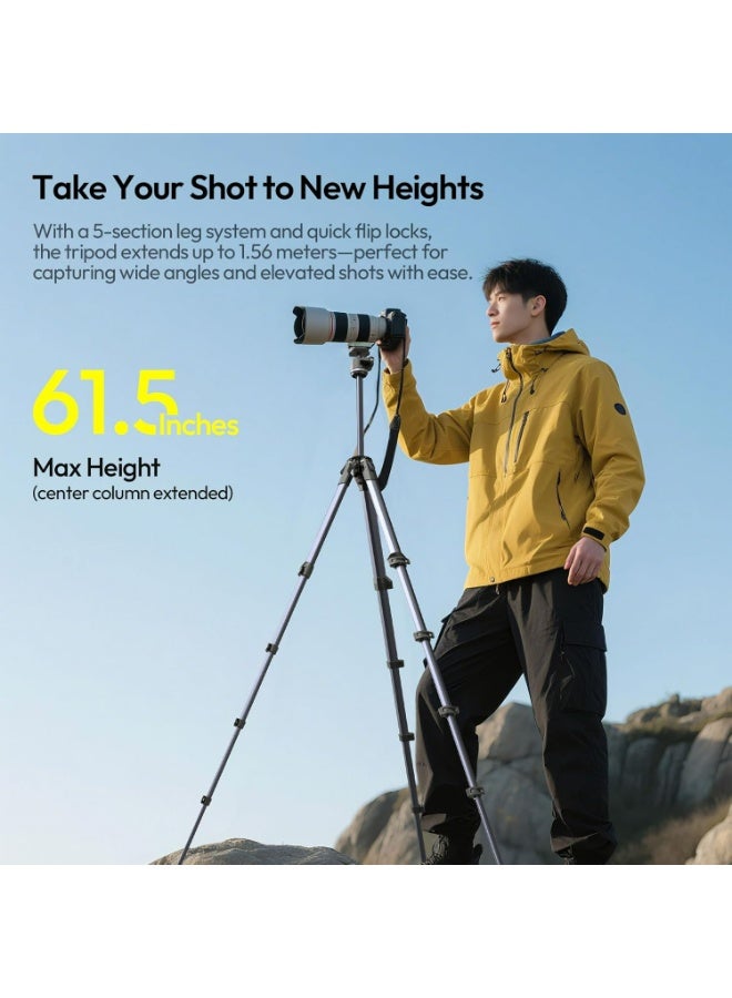 ULANZI Ombra ⅡCamera Tripod 61.5 Inch, 360° Ball Head Travel Tripod Stand with Uka Quick Release Plate for DSLR Sony Canon Fujifilm Camera Smartphone Vlogging Photography with Phone Mount Carry Bag - Image 2