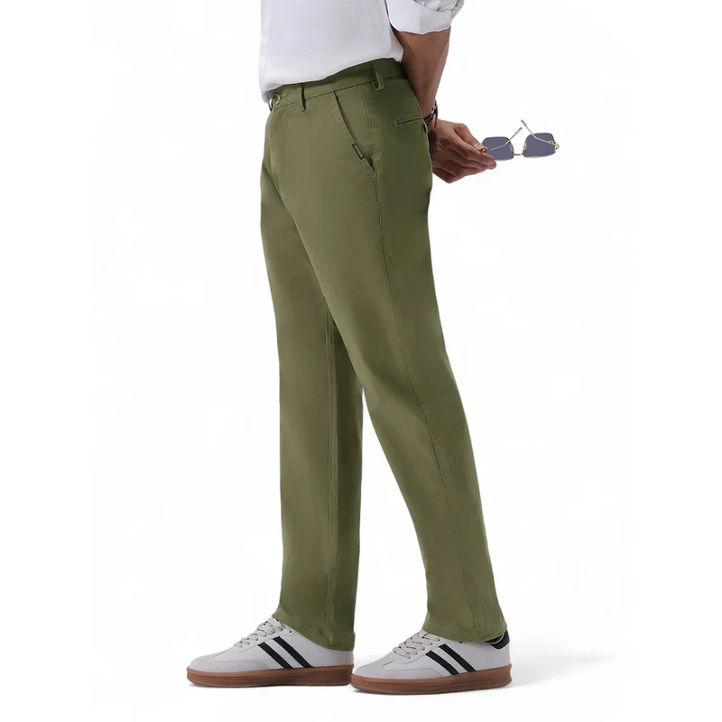 Urbano Fashion Men's Light Olive Cotton Regular Fit Casual Chinos Trousers Stretch