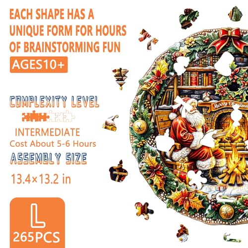 Artipuz Christmas Wooden Puzzles for Adults Fireside Santa Wooden Puzzle Unique Wood Jigsaw Puzzle for Adults Wood Puzzles Adult Gifts for Family Wall Art Home Decor 265pcs 134 132in L - Image 5