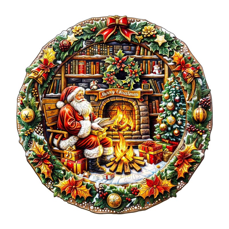 Artipuz Christmas Wooden Puzzles for Adults Fireside Santa Wooden Puzzle Unique Wood Jigsaw Puzzle for Adults Wood Puzzles Adult Gifts for Family Wall Art Home Decor 265pcs 134 132in L - Image 3