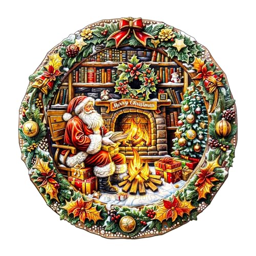 Artipuz Christmas Wooden Puzzles for Adults Fireside Santa Wooden Puzzle Unique Wood Jigsaw Puzzle for Adults Wood Puzzles Adult Gifts for Family Wall Art Home Decor 265pcs 134 132in L - Image 1