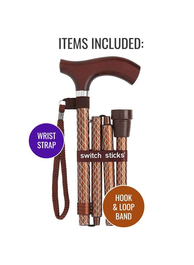 Switch Sticks Walking Cane for Men or Women, Foldable and Adjustable from 32-37 inches, Engraved Cognac - Image 5