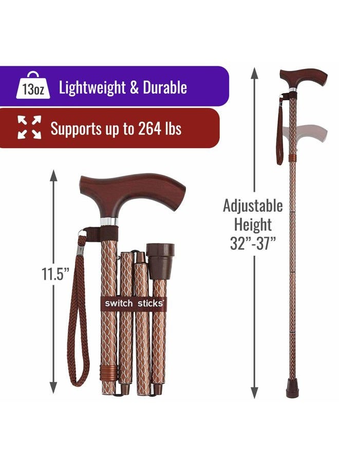 Switch Sticks Walking Cane for Men or Women, Foldable and Adjustable from 32-37 inches, Engraved Cognac - Image 4