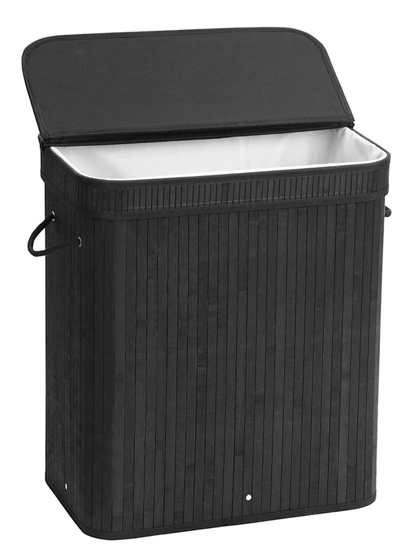 والالا سلة غسيل ملابس من الخيزران قابلة للطي، منظم تخزين منزلي، سلة غسيل وتخزين قابل للطي للأوساخ مع غطاء، مقبض حبل، حقيبة بطانة قابلة للإزالة - Image 1