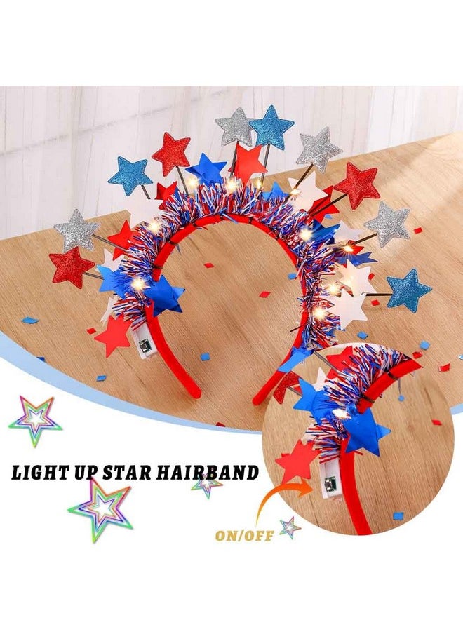 Gangel - American Flag Headband 4Th Of July Headbands Light Up Star Hairband Independence Day Headpiece Red Blue Tinsel Headwead Parade Celebration Hair Accessories - Image 1