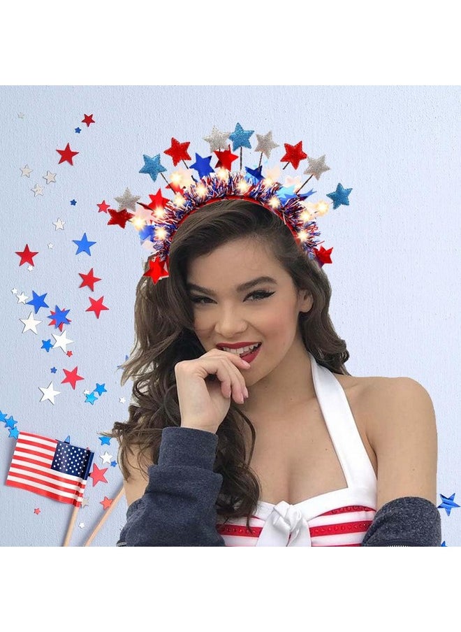 Gangel - American Flag Headband 4Th Of July Headbands Light Up Star Hairband Independence Day Headpiece Red Blue Tinsel Headwead Parade Celebration Hair Accessories - Image 1