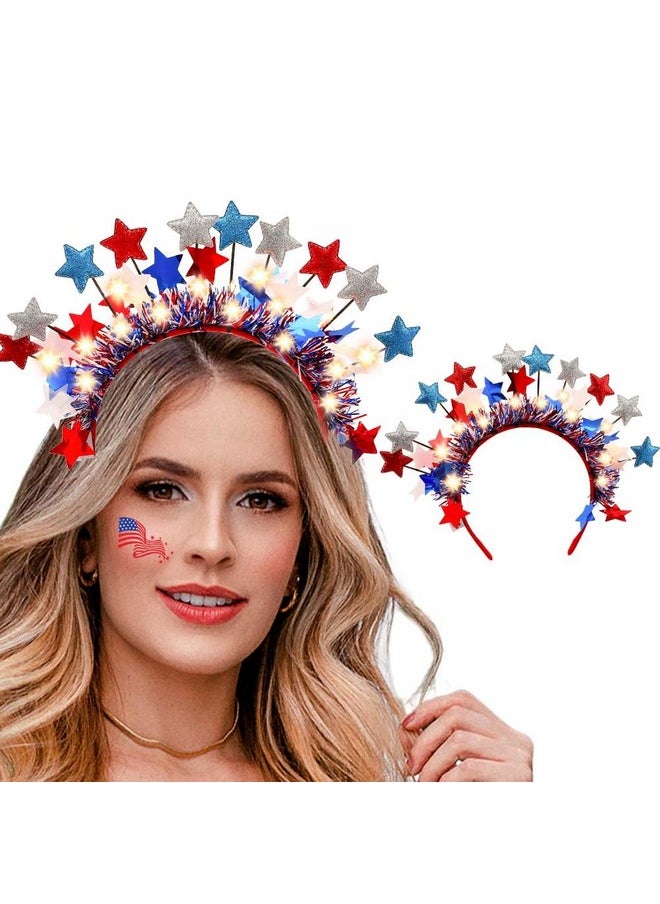 Gangel - American Flag Headband 4Th Of July Headbands Light Up Star Hairband Independence Day Headpiece Red Blue Tinsel Headwead Parade Celebration Hair Accessories - Image 1