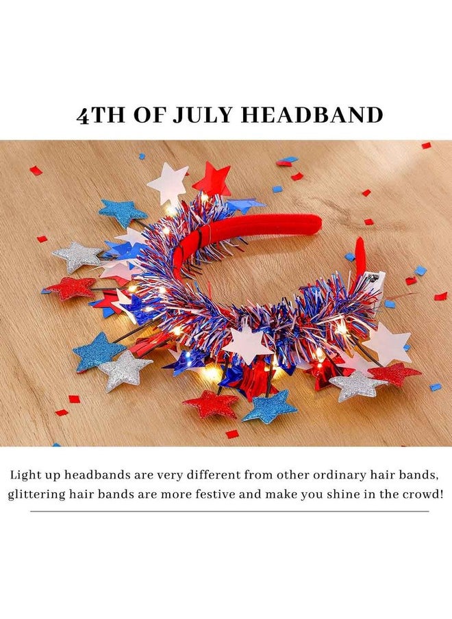Gangel - American Flag Headband 4Th Of July Headbands Light Up Star Hairband Independence Day Headpiece Red Blue Tinsel Headwead Parade Celebration Hair Accessories - Image 1