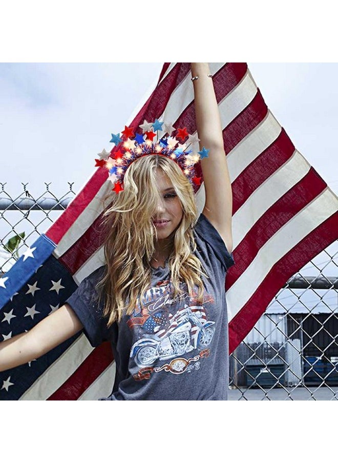 Gangel - American Flag Headband 4Th Of July Headbands Light Up Star Hairband Independence Day Headpiece Red Blue Tinsel Headwead Parade Celebration Hair Accessories - Image 1
