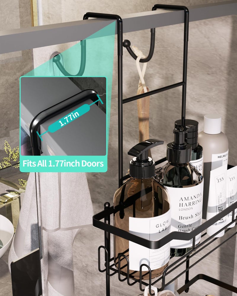 HapiRm Hanging Shower Caddy Over the Door with Soap Holder, No Drilling Adhesive Shower Organizer with 11 Hooks, Rustproof & Waterproof 304 Stainless Steel Bathroom Shelves - Black - Image 4