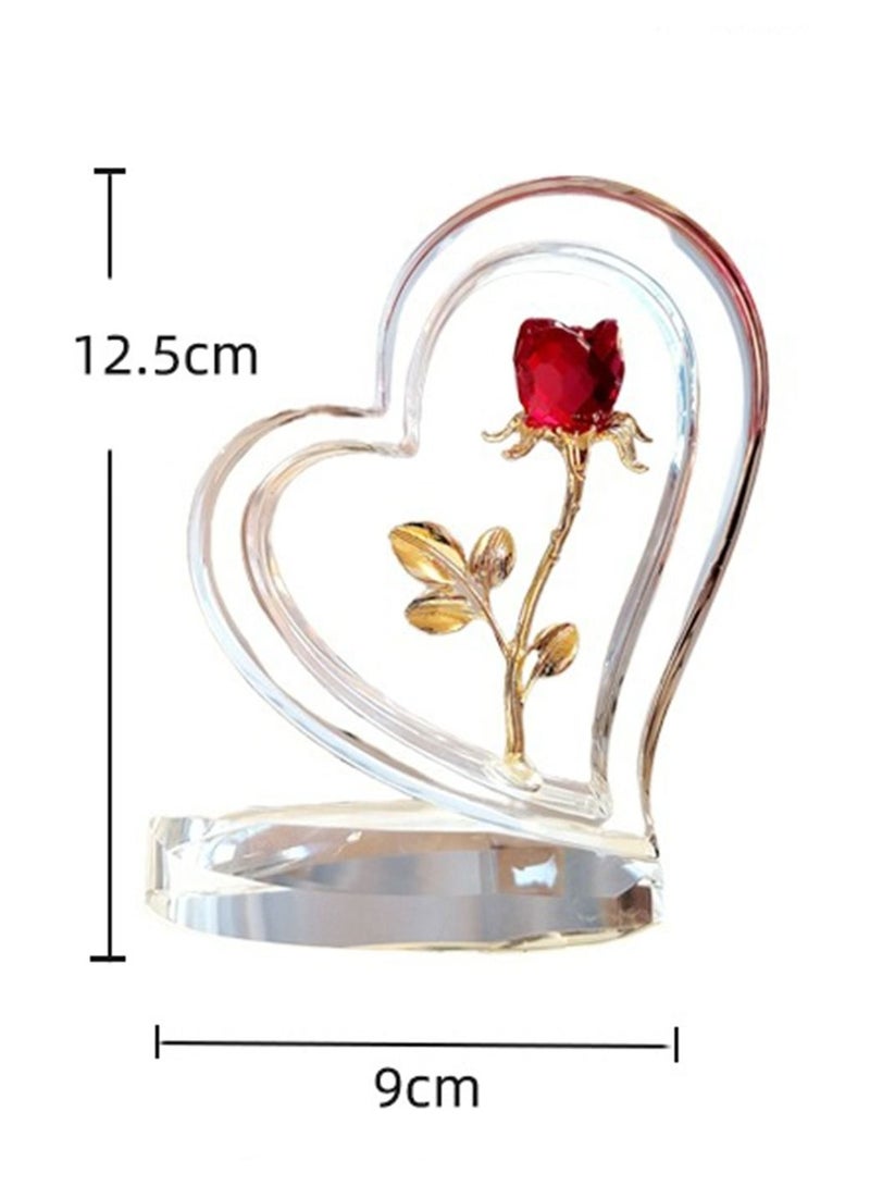 RARELY زينة رومانسية على شكل وردة حب كريستالية للبنات، هدايا عيد ميلاد، ديكورات سطح المكتب، هدايا للأم والأخوات والأخ والصديق - Image 3