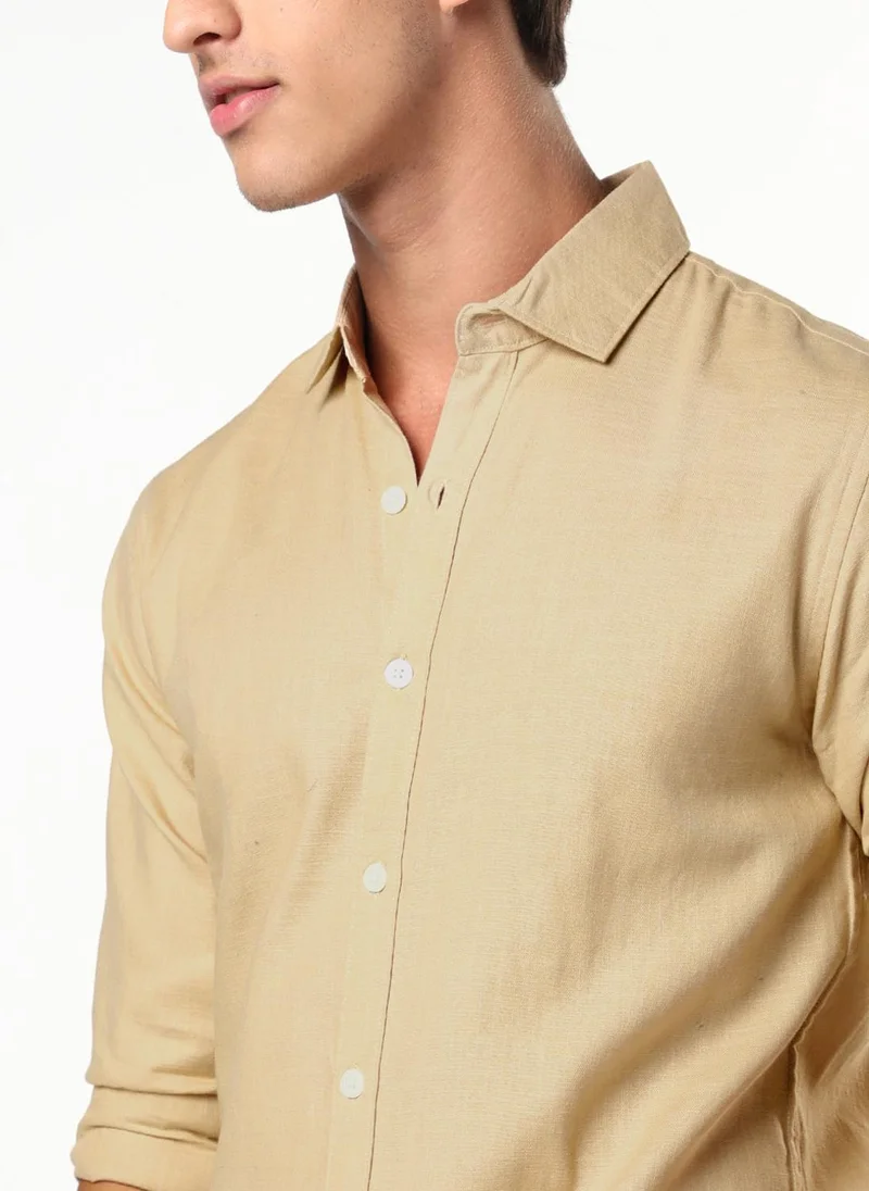 Urbano Fashion  Urbano Fashion Men's Beige Linen Blend Full Sleeve Relaxed Fit Casual Solid Shirt for Men | Best Price UAE