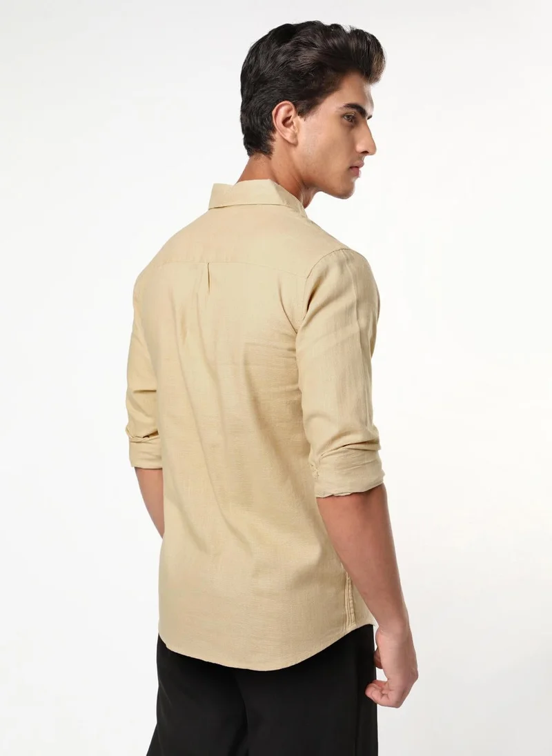 Urbano Fashion  Urbano Fashion Men's Beige Linen Blend Full Sleeve Relaxed Fit Casual Solid Shirt for Men | Best Price UAE