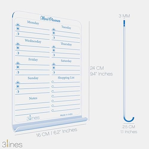 3 Lines ClearBite Acrylic Magnetic Meal Planner Board | Sleek & durable | Includes Marker & Duster | 24x16 CM | Perfect for Meal Planning, Shopping Lists, Notes | Ideal for Home, Office | Blueberry - Image 4