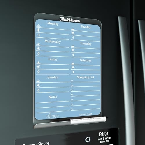 3 Lines ClearBite Acrylic Magnetic Meal Planner Board | Sleek & durable | Includes Marker & Duster | 24x16 CM | Perfect for Meal Planning, Shopping Lists, Notes | Ideal for Home, Office | Blueberry - Image 1
