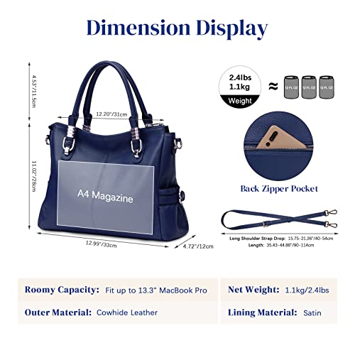 S-ZONE Women Genuine Leather Handbag Shoulder Purse Satchel Tote Crossbody Bag - Image 3