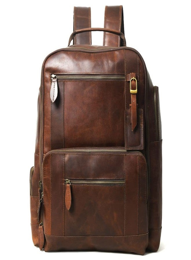 Gratlin Buffalo Leather Backpack for Men 16 Inch| Vintage Leather Backpack Multi Pockets Business Travel Daypack| Full Grain Brown Leather Shoulder Rucksack Knapsack - Image 1