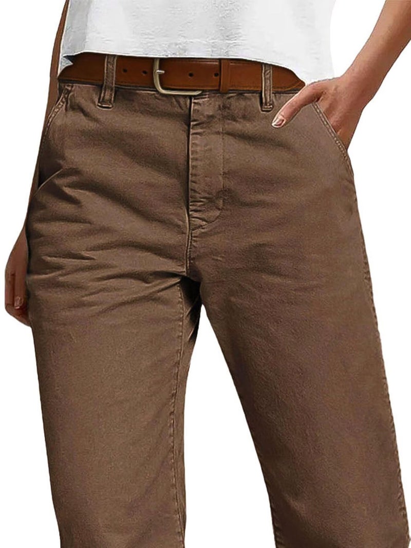 Flamingals Straight Leg Low Rise Barrel Pants Casual Stretchy Vintage Carrot Chino Pants for Women Trendy Without Belts Caramel XL - Image 5