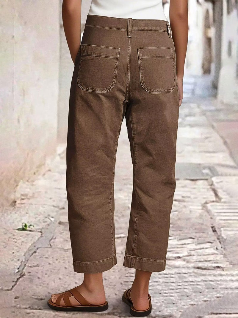 Flamingals Straight Leg Low Rise Barrel Pants Casual Stretchy Vintage Carrot Chino Pants for Women Trendy Without Belts Caramel XL - Image 3