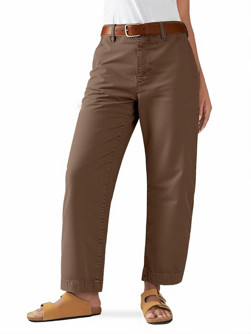 Flamingals Straight Leg Low Rise Barrel Pants Casual Stretchy Vintage Carrot Chino Pants for Women Trendy Without Belts Caramel XL - Image 1