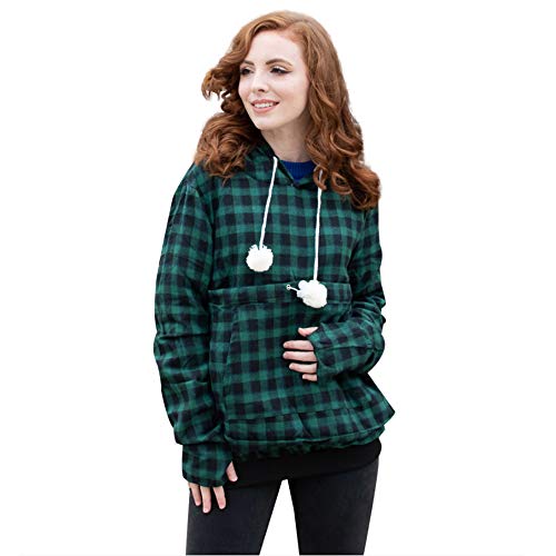 Alyc Pet Pouch Hoodie - Cat Dog Holder Sweatshirt Large Pocket Carrier Pullover Tops for Women (Green+Black, Medium) - Image 1
