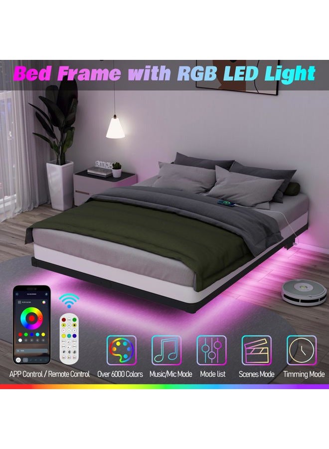 HusDream إطار سرير عائم بحجم كوين مع أضواء LED ذكية ومحطة شحن (10 بوصة، كامل) - Image 2
