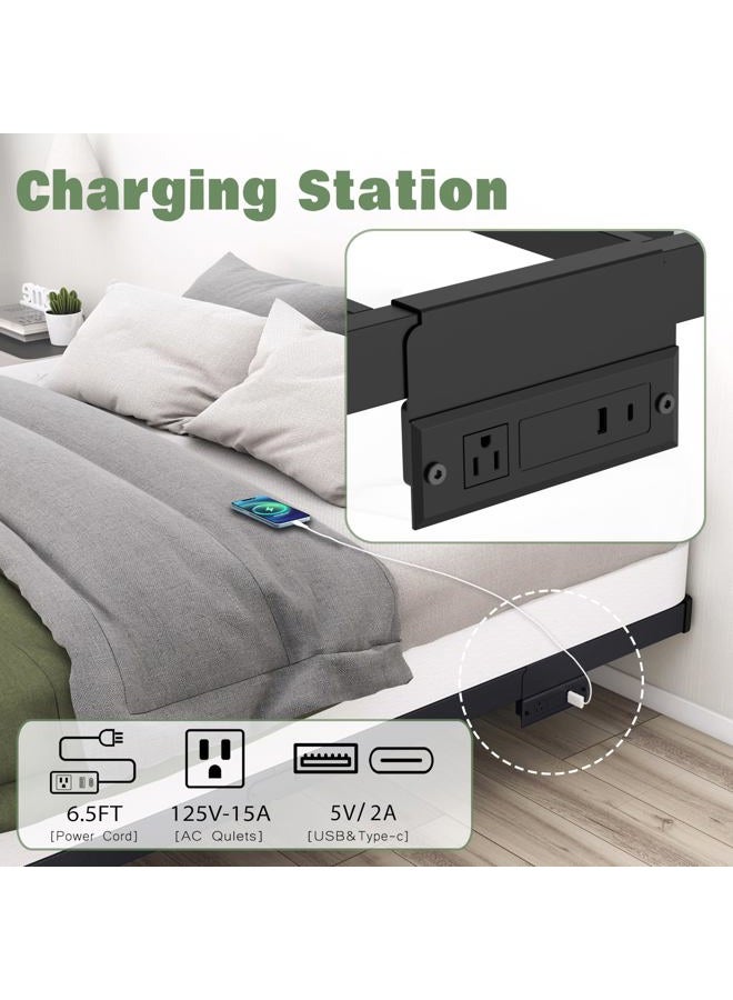 HusDream إطار سرير عائم بحجم كوين مع أضواء LED ذكية ومحطة شحن (10 بوصة، كامل) - Image 5