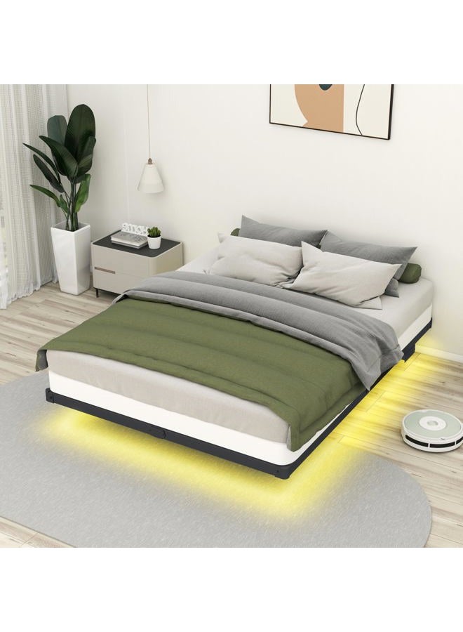 HusDream إطار سرير عائم بحجم كوين مع أضواء LED ذكية ومحطة شحن (10 بوصة، كامل) - Image 1