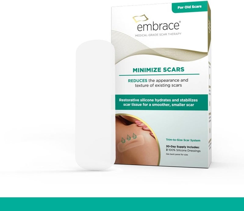 Embrace Minimize for Old Scars, Medical-Grade Silicone Scar Sheets for Hypertrophic & Keloid Scars from Surgeries, Cuts & Injuries, 4.7 Inch, Large, 30-Day Supply