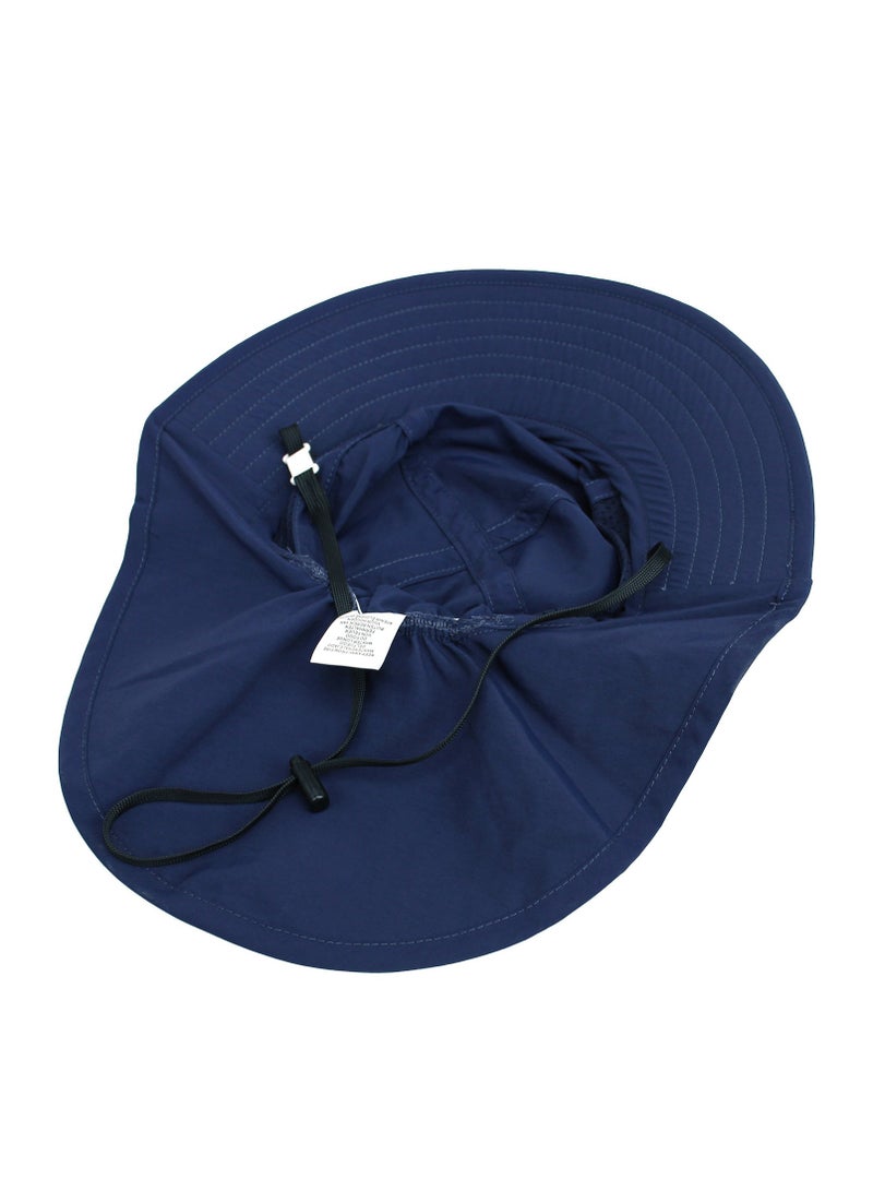 قبعة حماية من الشمس للأطفال الصغار الأولاد والبنات قبعة شمسية ذات حافة عريضة وغطاء للرقبة قبعات للعب على الشاطئ(أزرق داكن - L) - Image 5