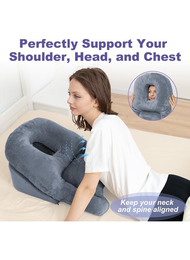 DUNISO Face Down Pillow for Sleeping， Prone Pillow，Home Massage Pillow with Shredded Memory Foam，Soft and Comfortable，for BBL or Eye Surgery Recovery ，Grey  - Image 3