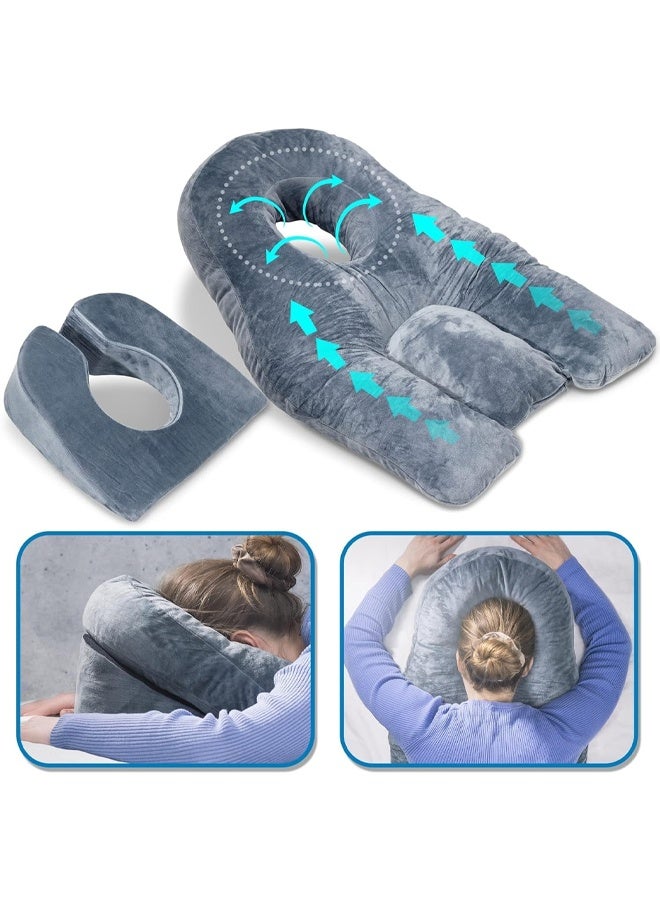 DUNISO Face Down Pillow for Sleeping， Prone Pillow，Home Massage Pillow with Shredded Memory Foam，Soft and Comfortable，for BBL or Eye Surgery Recovery ，Grey  - Image 4