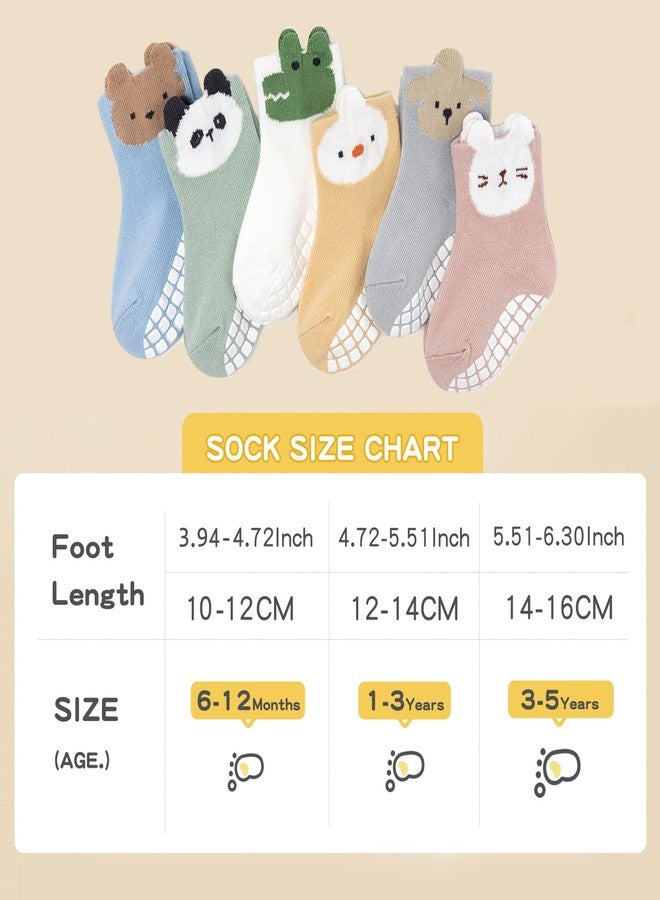 Bearbay Baby Socks 6 Pairs - Non-Slip Gripper for Toddlers, Infants & Kids, Soft Cotton Crew Socks for Boys & Girls, 6-pairs/2401d, 6-12 Months - Image 3