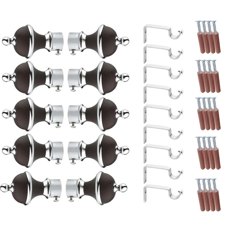 GLOXY Manjira Shape Stainless Steel & ABS Curtain Bracket Parda Holder with Support 1 Inch Rod Pocket Finials Designer Door and Window Rod Support Fittings, Curtain Rod Holder(Brown, Pair of 5) - Image 1