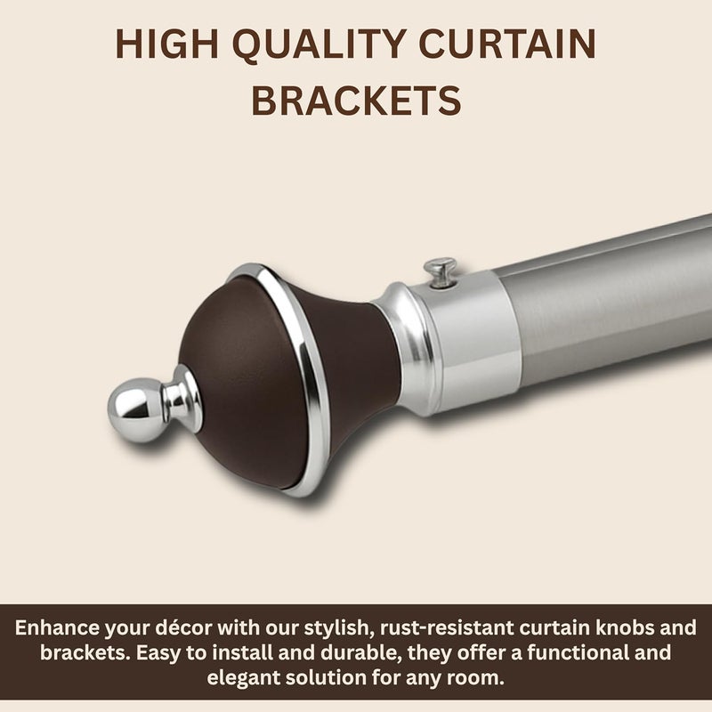 GLOXY Manjira Shape Stainless Steel & ABS Curtain Bracket Parda Holder with Support 1 Inch Rod Pocket Finials Designer Door and Window Rod Support Fittings, Curtain Rod Holder(Brown, Pair of 5) - Image 2