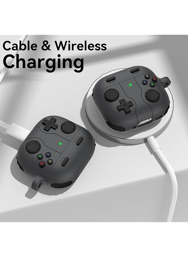erorex - For Airpods 4 Case Cover Silicone Protective Cover For Airpods 4Th Generation Shockproof Support Wireless Charging Soft Case Classic Retro Handheld Game Console Design Case Dark Gray - Image 1