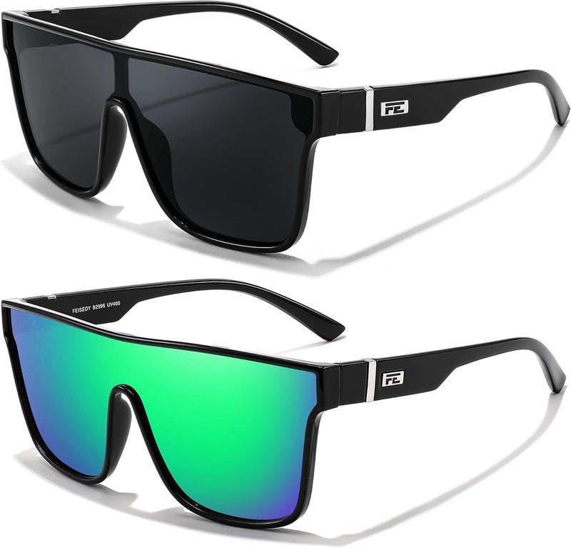 FEISEDY Fashion Flat Top Sunglasses Trendy Oversized Square Shades Women Men UV400 B2996 - Image 1