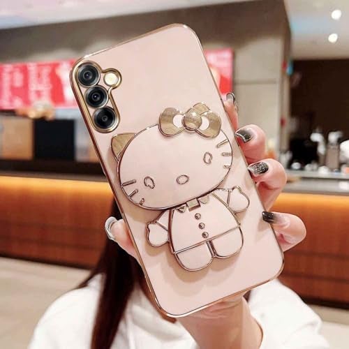 KC Back Cover for Samsung Galaxy A56 5G - Hidden Kitten Mirror Folding Bracket Kickstand Electroplated Soft Silicone Camera Protection Case - Pink - Image 1