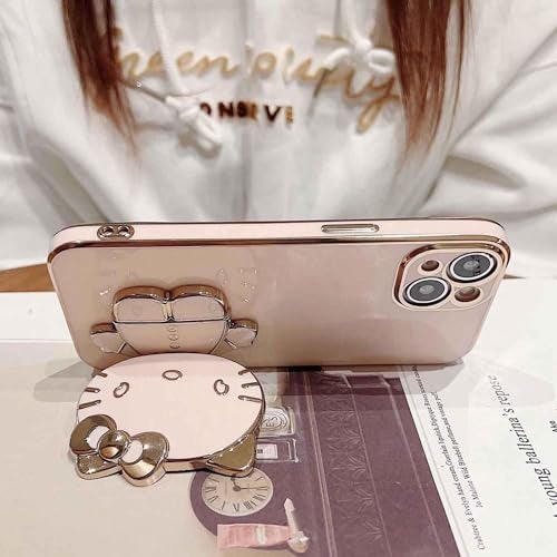 KC Back Cover for Samsung Galaxy A56 5G - Hidden Kitten Mirror Folding Bracket Kickstand Electroplated Soft Silicone Camera Protection Case - Pink - Image 3