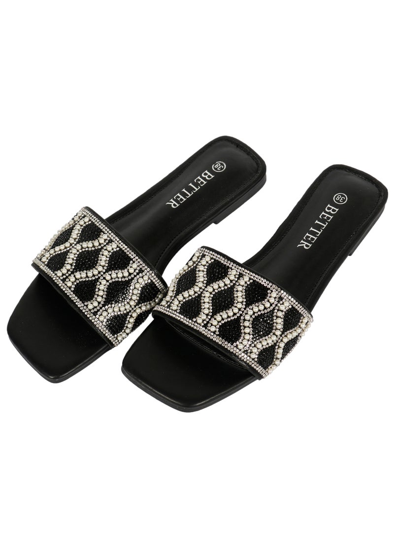 Better Ladies Flat Sandal Black  - Image 1