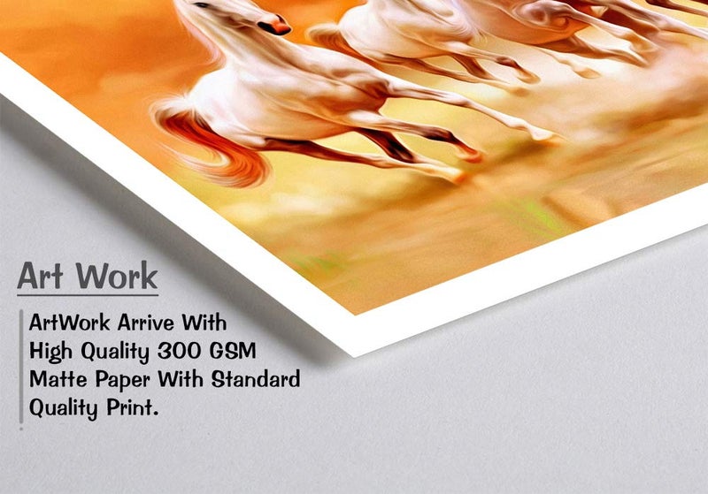 DBrush 7 Running Horse Vastu Photo Framed White Horse Religious Animal Premium Painting Sunrise Artwork Yellow Theme For Office Home Office wall decor Synthetic Wood Modern Black Frame 14 x 26 Inch - Image 5