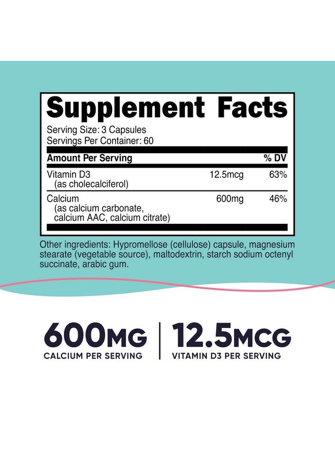 Nutricost Calcium (600mg) + Vitamin D3 (12.5mcg) for Women, 180 Capsules - Vegan, Non-GMO, Gluten Free - 60 Servings - Image 2