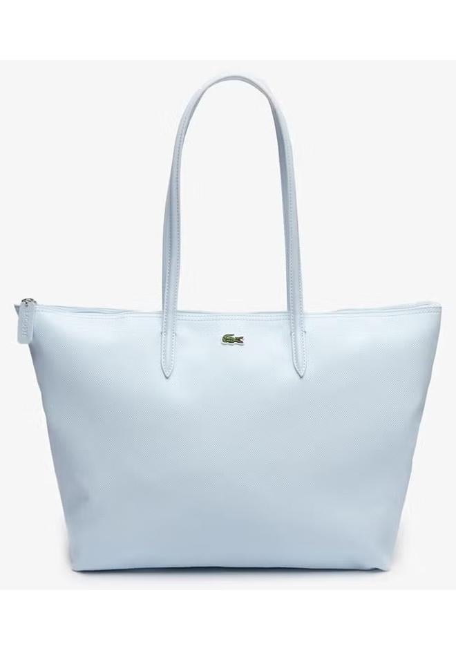 لاكوست شنطة لاكوست للسيدات من سلسلة L12.12 كونسيبت، أحدث الموضة، متعددة الاستخدامات، بسعة كبيرة، بغلق مفتاح – من أنواع الأشنطة: حاملة باليد، طويلة (توت)، كتفي – المقاس الكبير، اللون الأزرق الفاتح - Image 1