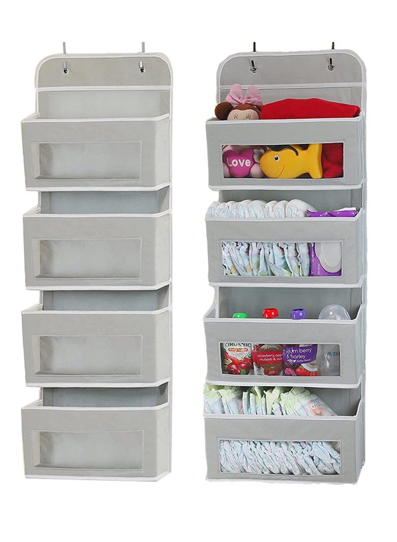 NIBEMINENT SYOSI 4 Pockets Over Door Storage Organiser, Fabric Foldable Hanging Organizer Bin Hanger with Clear Window for Pantry Baby Nursery Bathroom (Grey) - Image 1