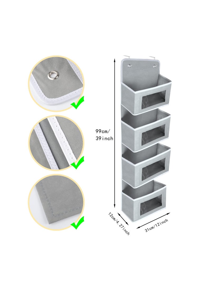 NIBEMINENT SYOSI 4 Pockets Over Door Storage Organiser, Fabric Foldable Hanging Organizer Bin Hanger with Clear Window for Pantry Baby Nursery Bathroom (Grey) - Image 3