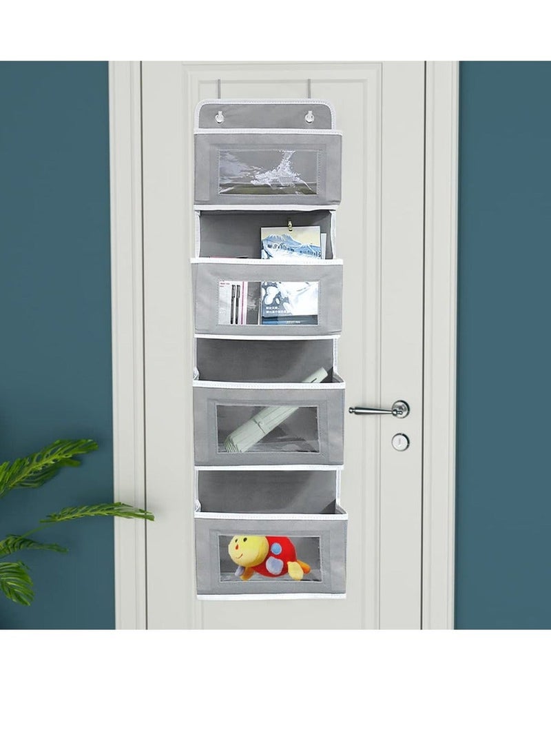 NIBEMINENT SYOSI 4 Pockets Over Door Storage Organiser, Fabric Foldable Hanging Organizer Bin Hanger with Clear Window for Pantry Baby Nursery Bathroom (Grey) - Image 5