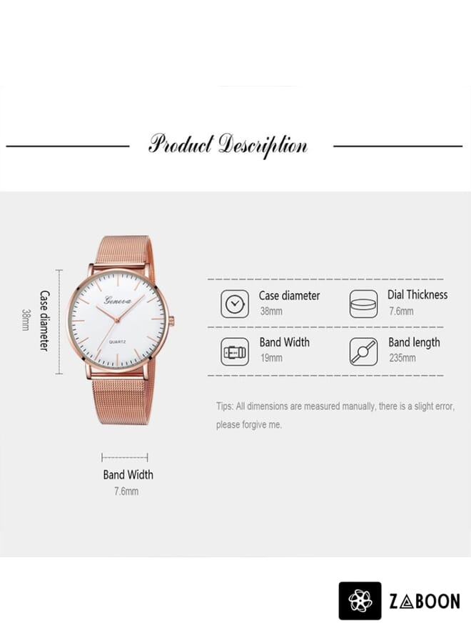Zaboon Geneva Fashion Quartz Watch Men Women Mesh Stainless Steel Watchband(Rose gold shell black dial Rose gold needle) - Image 3